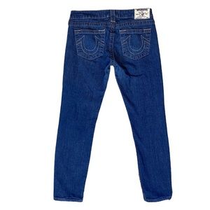 True Religion Skinny Jeans in Deep Blue Denim with Signature Back Pockets